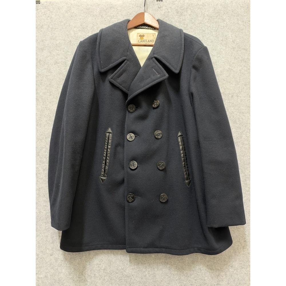 Vintage 100% Wool - Lakeland Pea Coat Lined-Size 46 - Anchor Buttons
